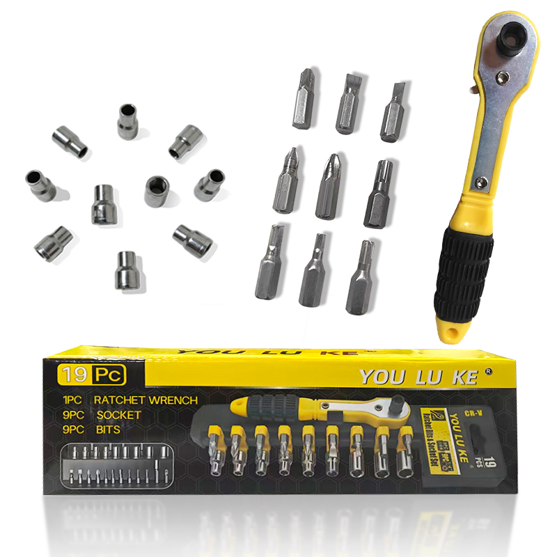 19PCS 1/4” Ratchet Wrench & Bit Socket Set